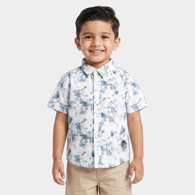 Boys White Printed Collar Shirt