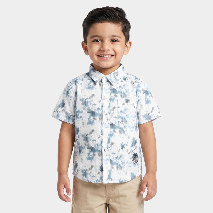 Boys White Printed Collar Shirt, सफ़ेद, large