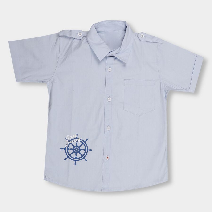 Boys' Light Powder Blue Cotton Classic Collar Casual Shirt, Light Blue, large image number null
