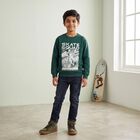 Boys' Green Crew Neck Pullover Sweatshirt, गहरा हरा, small