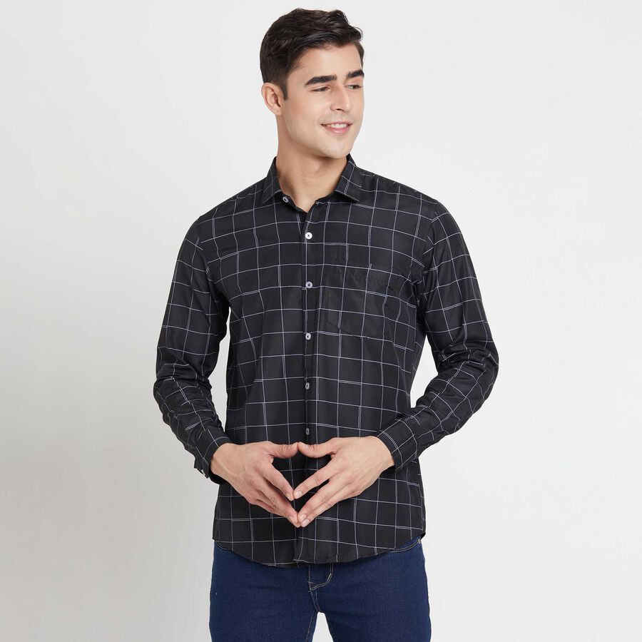 Checks Slim Fit Casual Shirt, Black, large image number null