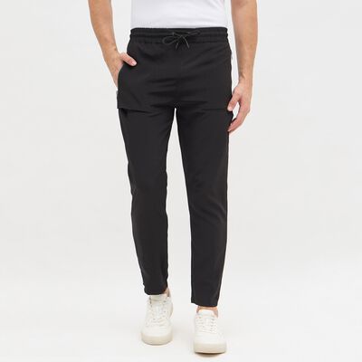 Men's Jet Black Regular Fit Zippered Track Pants