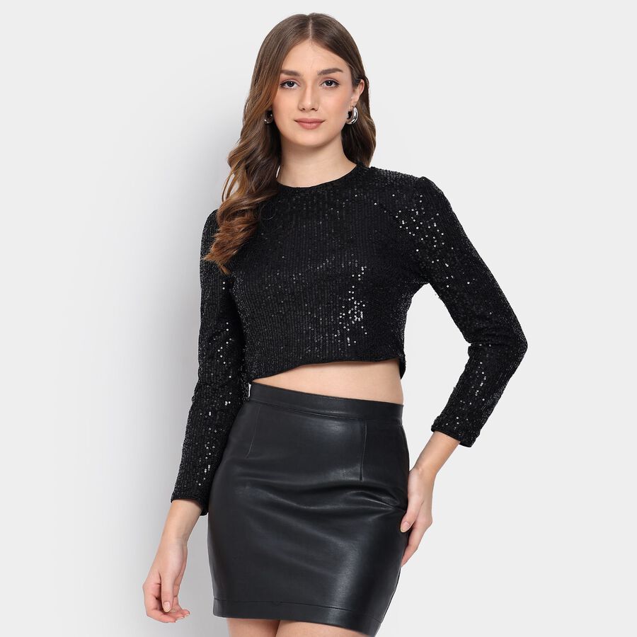 Ladies'  Crop  Top, काला, large image number null