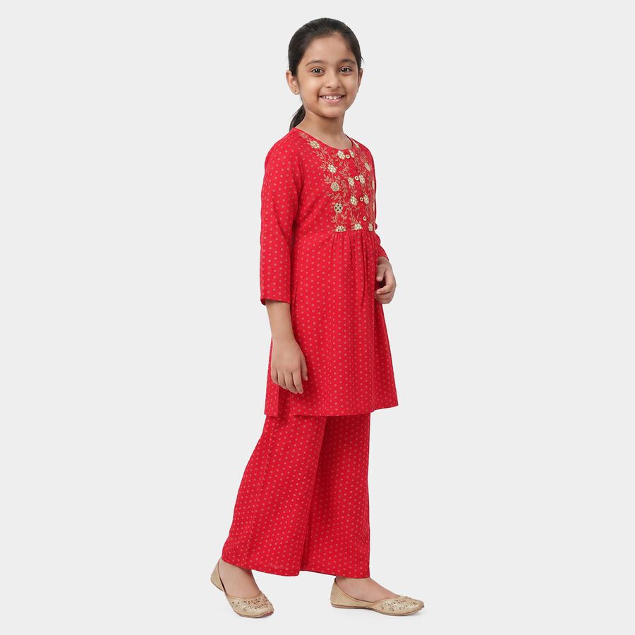 Girls Fuchsia Round Neck Fusion Set Upper and Bottom Set, रानी (फ्यूशिया), large