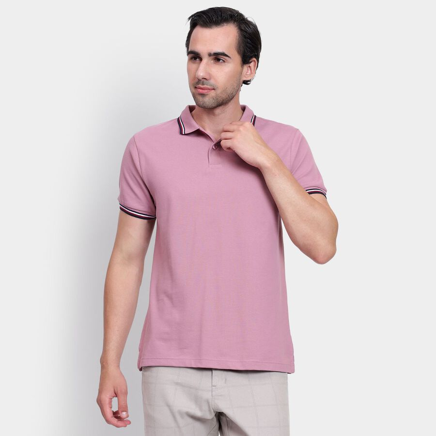 Men's Collared Half Sleeves T-Shirt, गुलाबी, large image number null