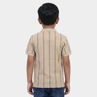 Boys Beige Polo Neck Striped Regular T-Shirt, गहरा पीला, small