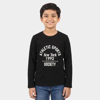 Boys Black Round Neck Regular Boys T-Shirt