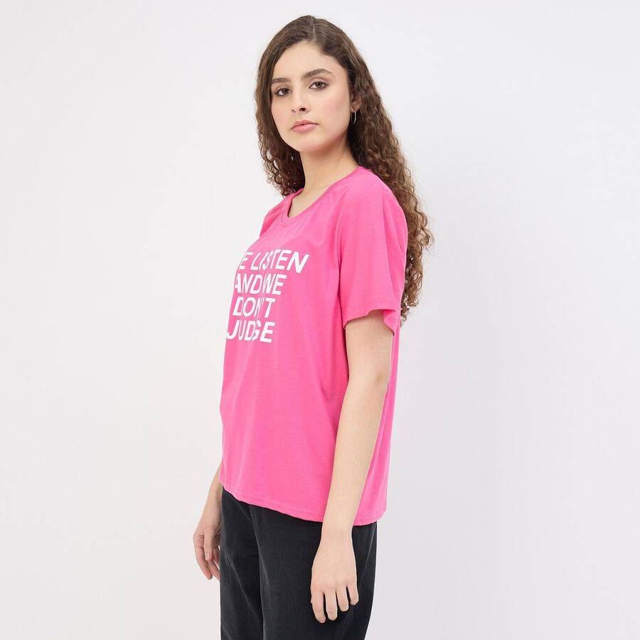 Ladies' Round Neck T-Shirt, रानी (फ्यूशिया), large