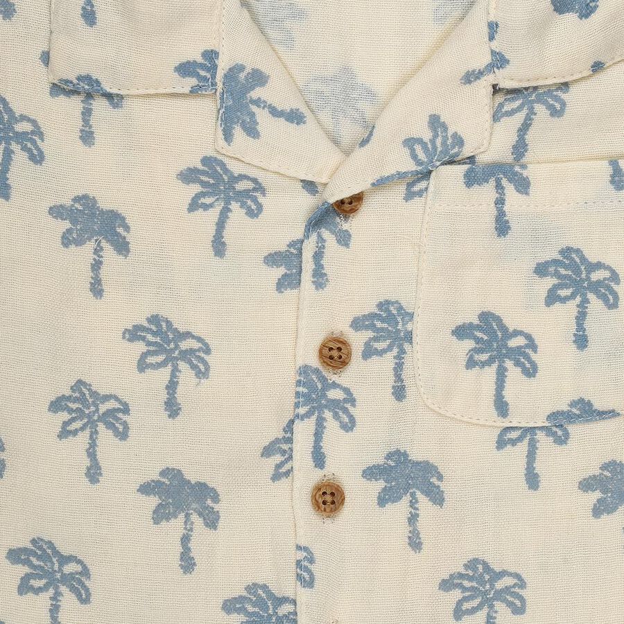 Infants' Off-White Cotton Collared Palm Tree Printed Baba Suit, Off White, large