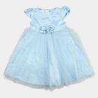 Girls' Light Blue Fit and Flare Rosette Waist Party Wear Frock, हल्का नीला, small