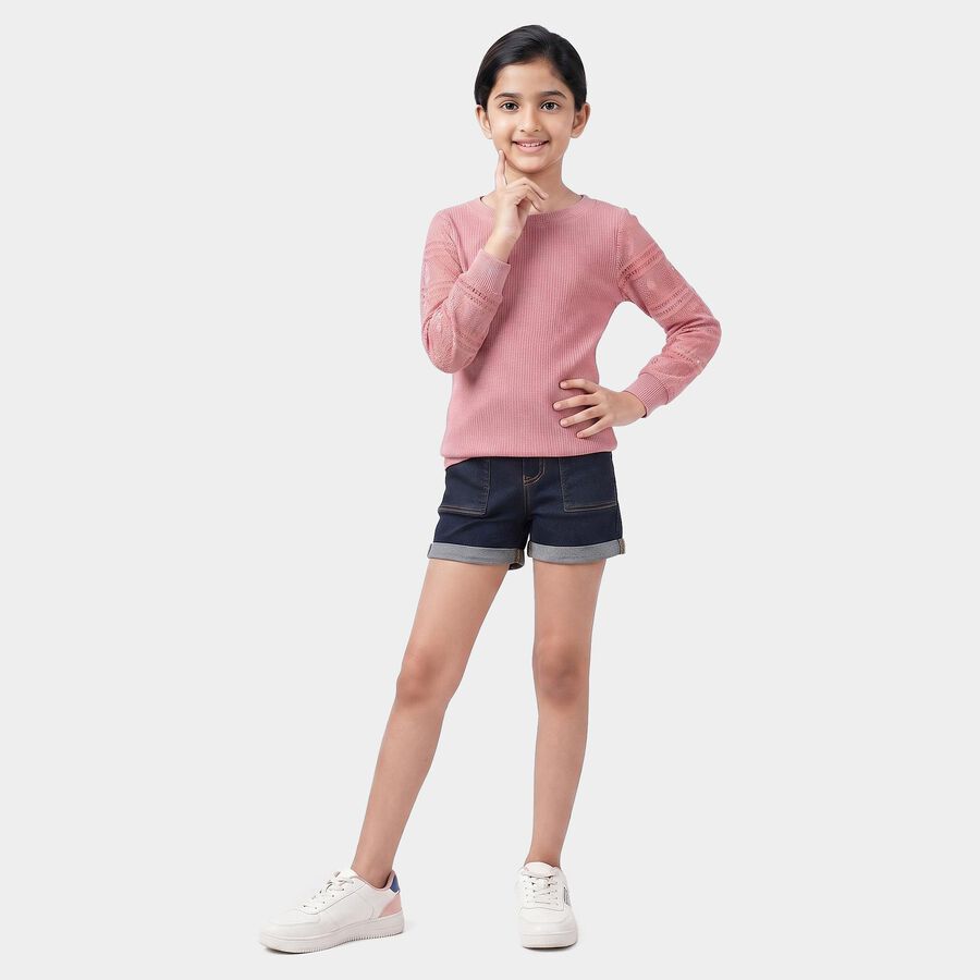 Girls Pink Round Neck Regular Top, गुलाबी, large