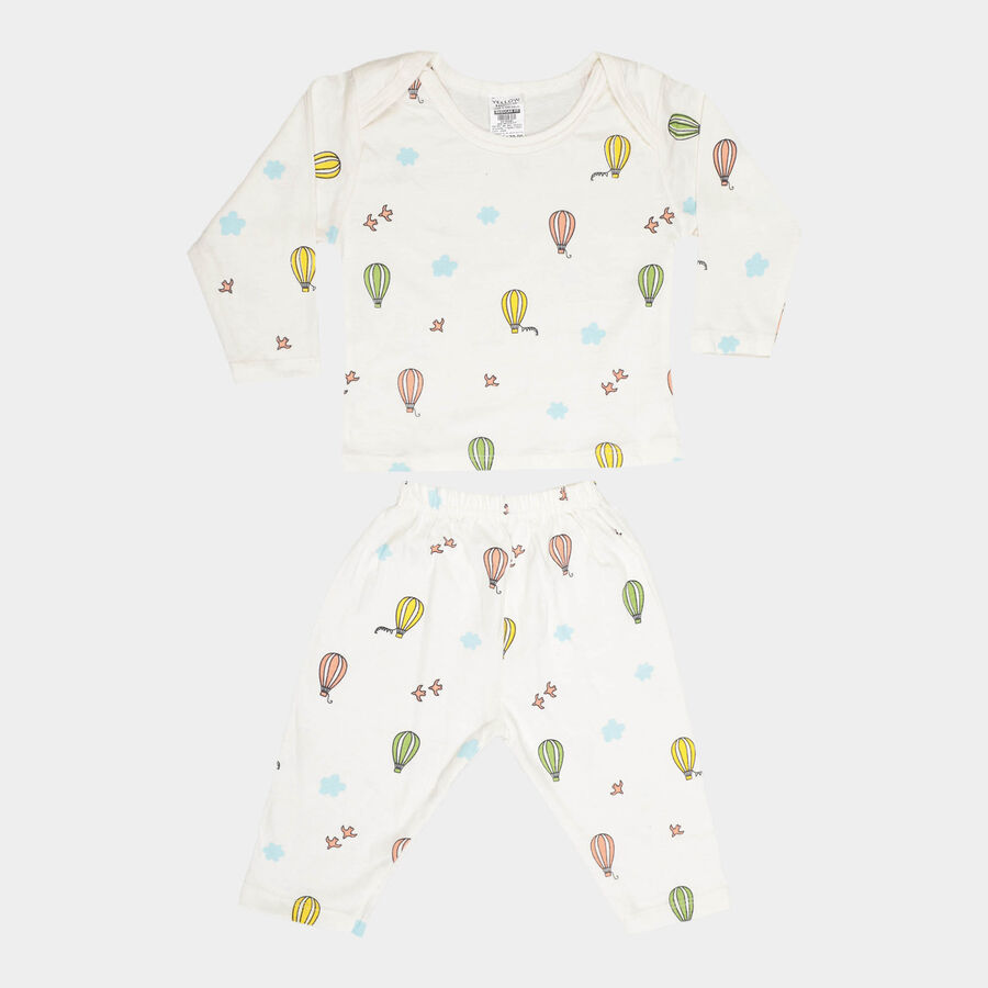 Infants Cotton Printed Night Suit, Off White, large image number null