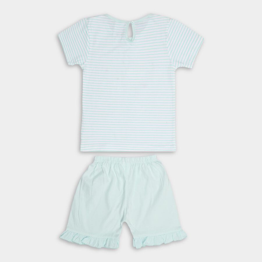 Baby Light Mint Green Cotton Round Neck Casual T-Shirt and Shorts Set, Aqua, large image number null