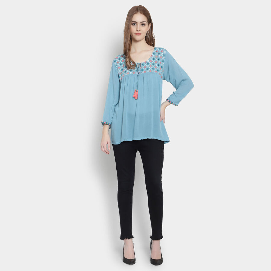 3/4Th Sleeves Straight Kurti, Mid Blue, large image number null