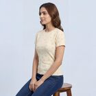 Women's White Cotton Blend Round Neck Classic T-Shirt, ऑफ व्हाइट, small