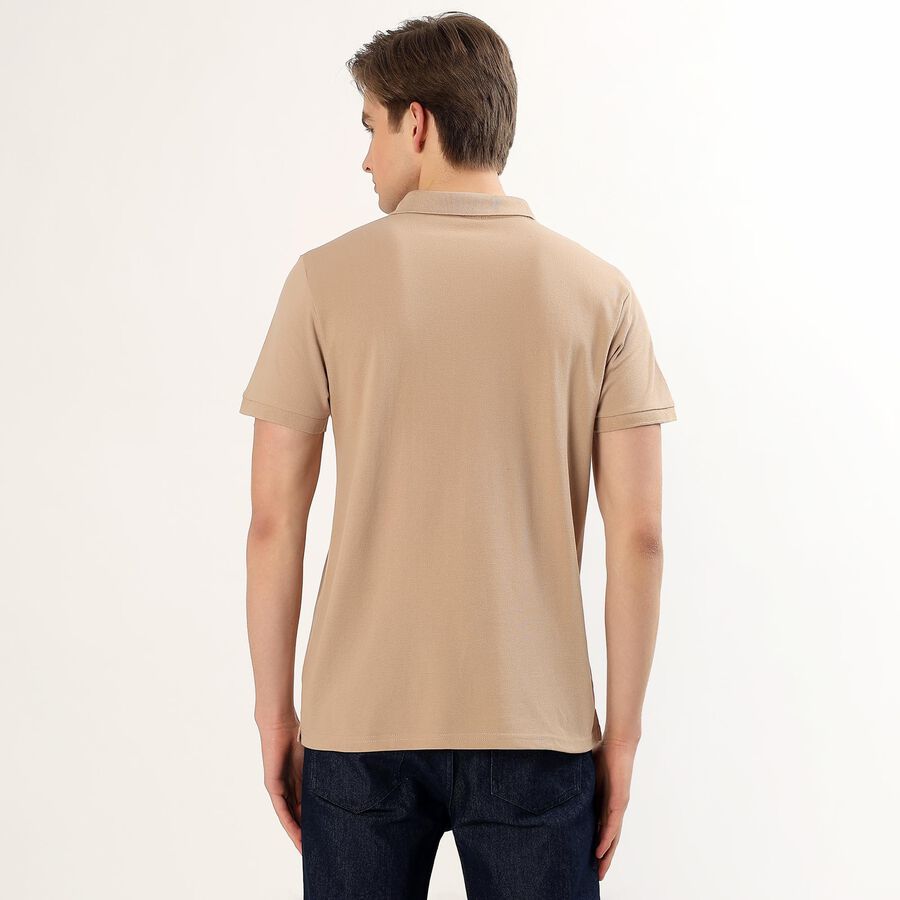 Men's Collared Half Sleeves T-Shirt, Beige, large