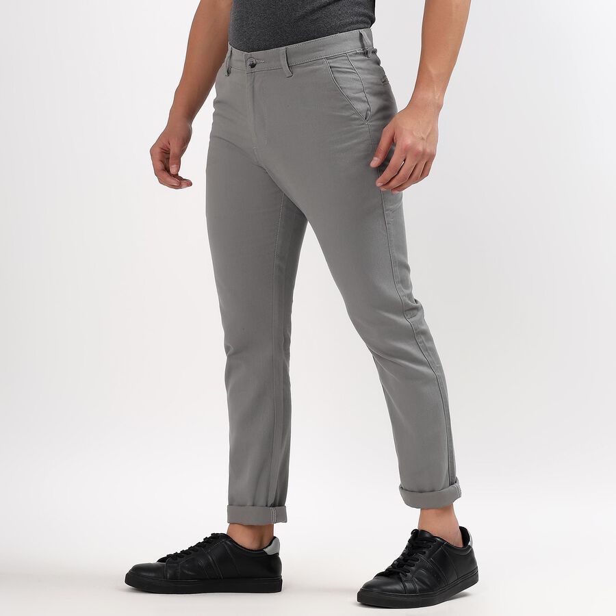Men's 100% Cotton Slim Fit Casual Trousers, Light Grey, large image number null