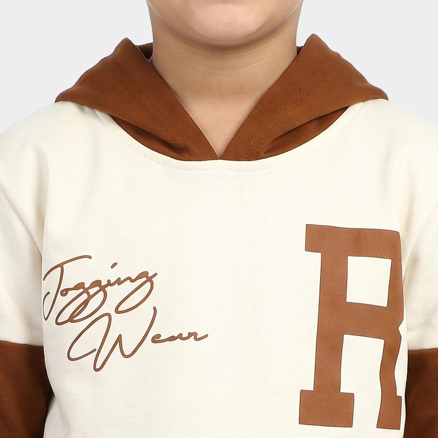 Boys' Brown Hooded Graphic Print Sweatshirt, भूरा, large