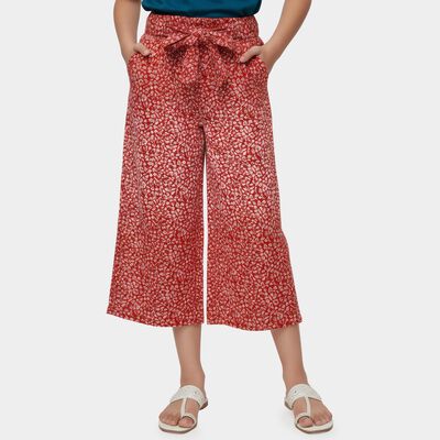 Girls' Red Regular Fit Solid Capri Pants