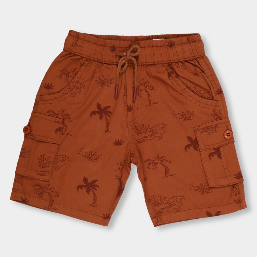 Boys' Rust Orange Printed Elastic Waist Bermuda Shorts, Rust, large image number null