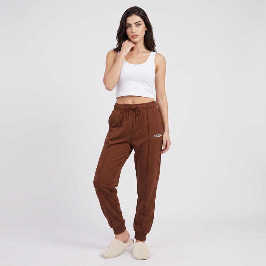 Men's Brown Jogger Fit Logo Print Pyjama, Brown, large