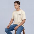 Men's Ecru Melange Round Neck Casual T-Shirt, Ecru Melange, small