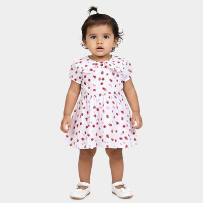 Infant Girls' White Regular Fit Floral Print Frock