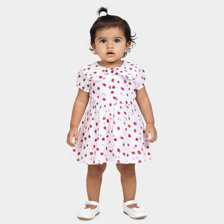 Infant Girls' White Regular Fit Floral Print Frock, सफ़ेद, large