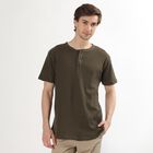 Men's Olive Henley Neck Casual T-Shirt, ओलिव, small image number null