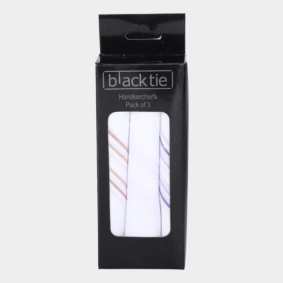 Men's White Striped Pack of 3 Handkerchief, सफ़ेद, large