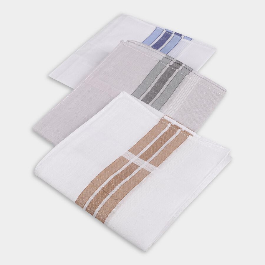 Men's White Striped Handkerchief Set, हल्का ग्रे, large image number null
