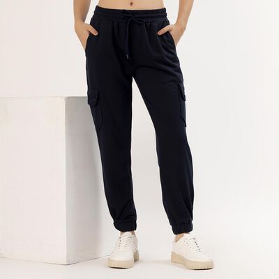 Women's Deep Navy Blue Relaxed Fit Cargo Track Pants