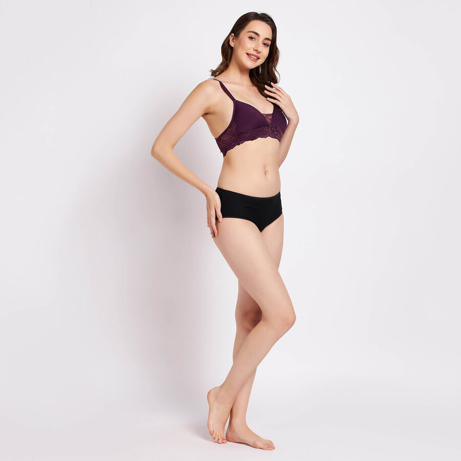Half Lace Padded Bra, वाइन, large image number null