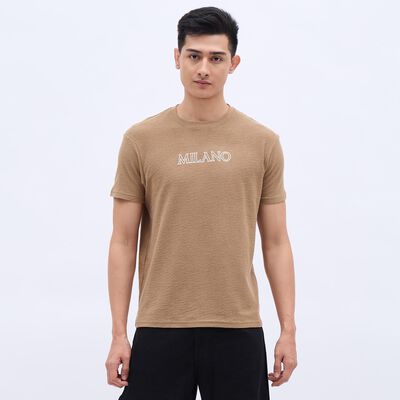 Men's Beige Round Neck T-Shirt