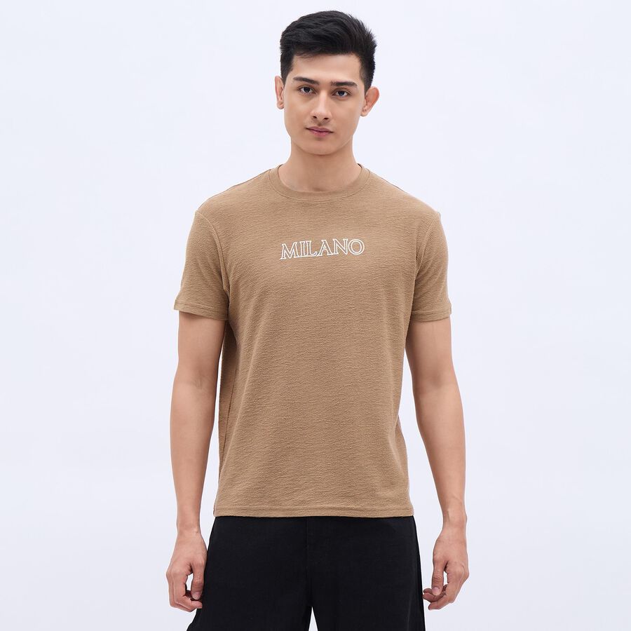 Men's Beige Round Neck T-Shirt, Beige, large image number null