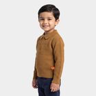 Boys Brown Collared Half Zip Pullover, भूरा, small
