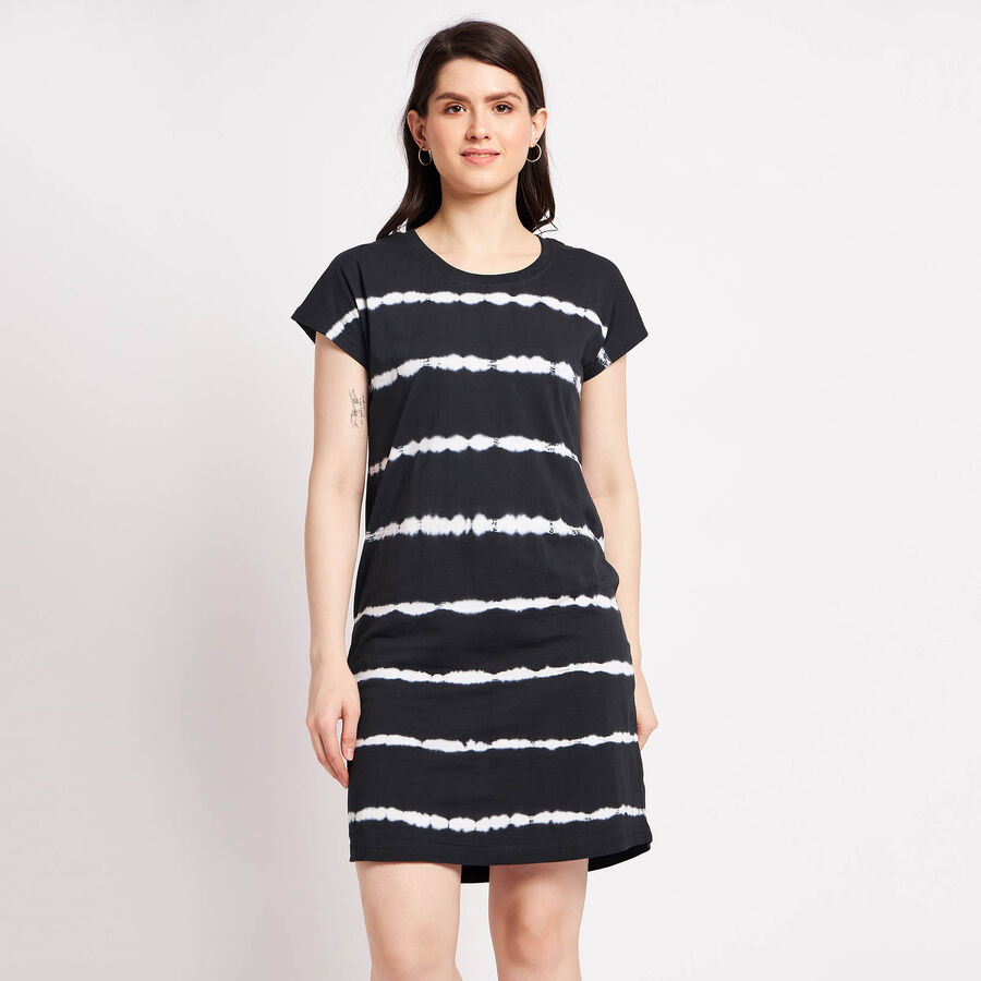 Cotton Stripes Dress, काला, large image number null