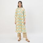 Women's Dark Green Cotton Round Neck Straight Kurta, गहरा हरा, small