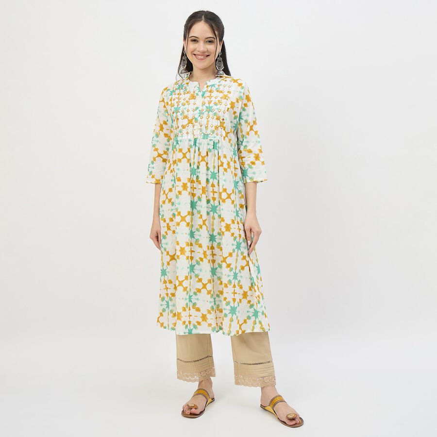 Women's Dark Green Cotton Round Neck Straight Kurta, गहरा हरा, large