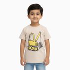 Boys Beige Cotton Round Neck Casual T-Shirt, Beige, small