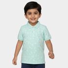 Boys Aqua Cotton Polo Collar Casual T-Shirt, Aqua, small