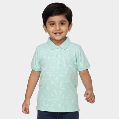 Boys Aqua Cotton Polo Collar Casual T-Shirt