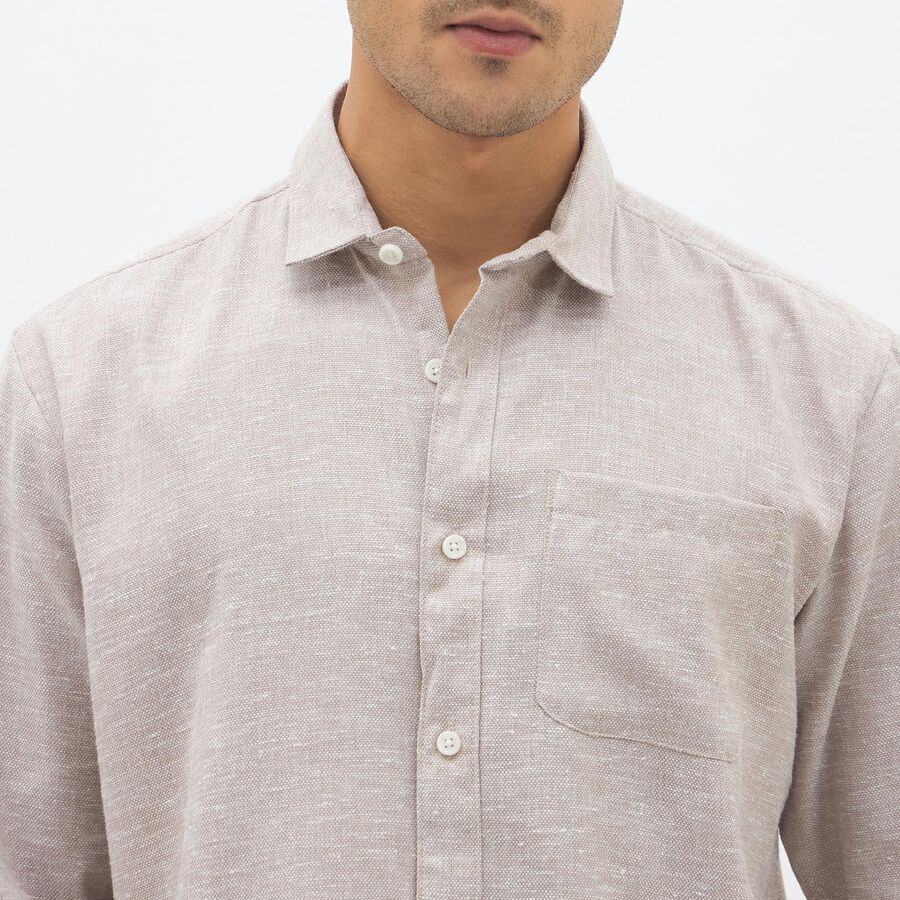 Men's Beige Classic Slim Fit Casual Shirt, भूरा, large image number null