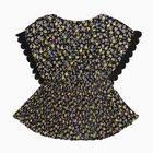 Girls' Jet Black Round Neck Casual Floral Printed T-Shirt, काला, small image number null