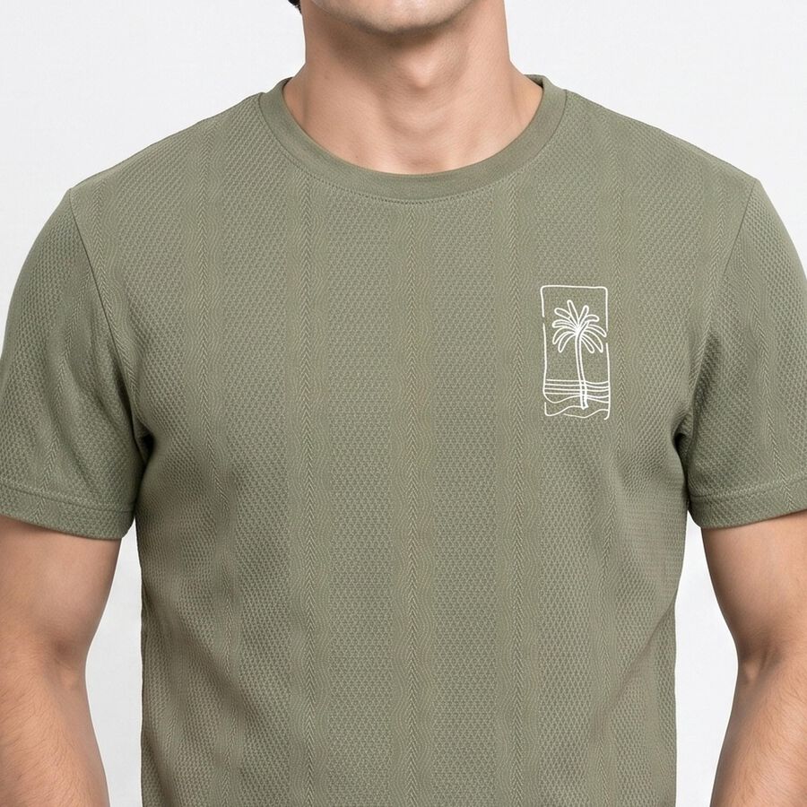Men's Olive Green Round Neck Regular T-Shirt, हल्का हरा, large