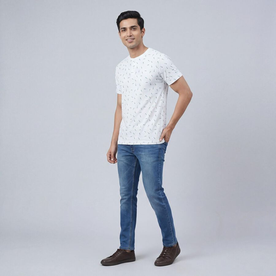 Men's White Cotton Henley Neck Casual T-Shirt, White, large