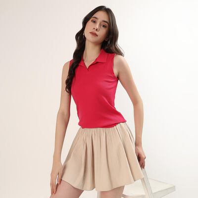 Women's Fuchsia Polo Collar Preppy Polo T-Shirt