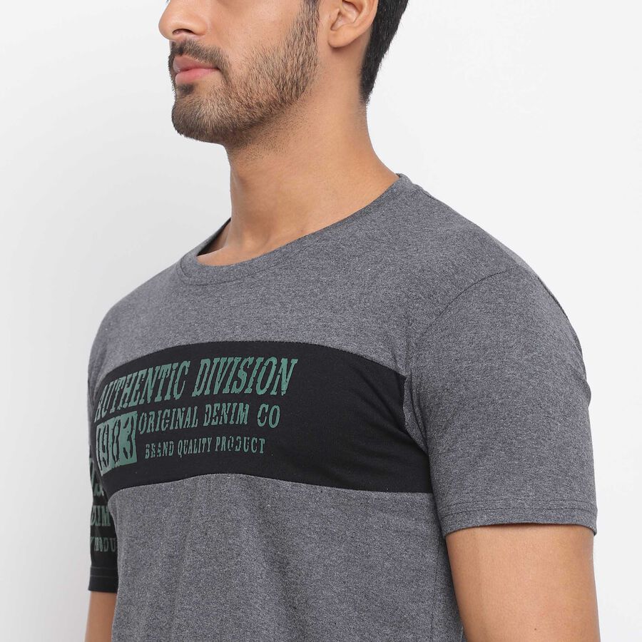 Cut & Sew Round Neck T-Shirt, Dark Grey, large image number null