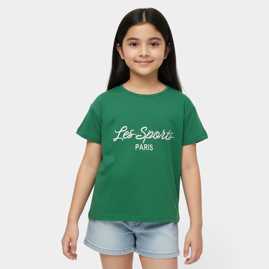 Girls' T-Shirt, गहरा हरा, large