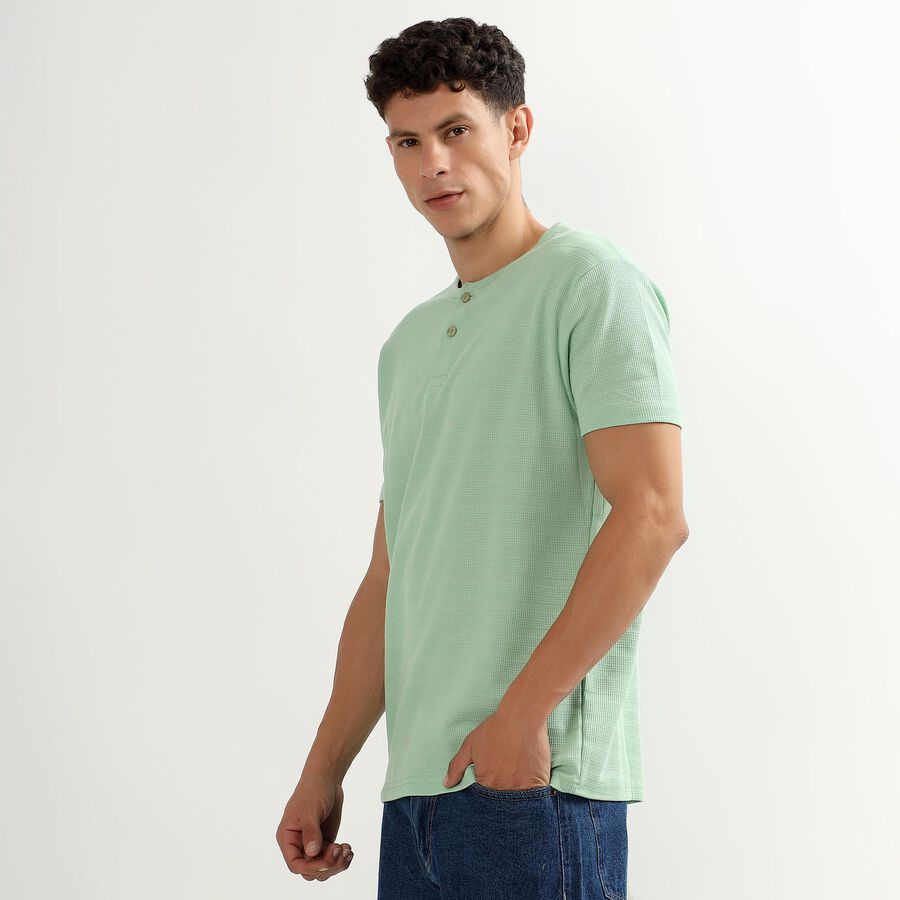 Men's Light Green Henley Neck Half Sleeve T-Shirt, Light Green, large image number null